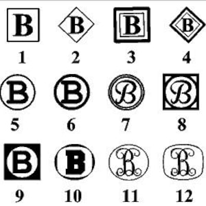 May include: Twelve variations of a logo design featuring the letter "B" in different styles, including square, diamond, circle, and oval shapes. The letter "B" is in black and white.