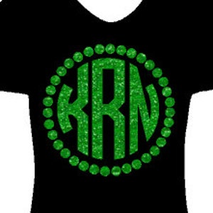 Framed Glitter circle font monogrammed heat transfer iron on, dotted monogram, custom iron on, glitter initials, personalized monogram
