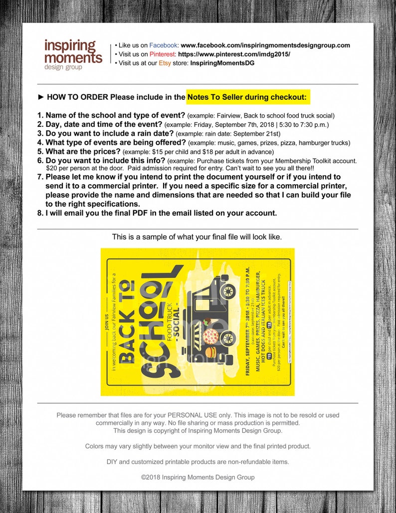 PTA Business Flyer Design PTN Handout 8.5x11 Fundraiser School Flyer Back To School Food Truck Social Event Flyer Printable