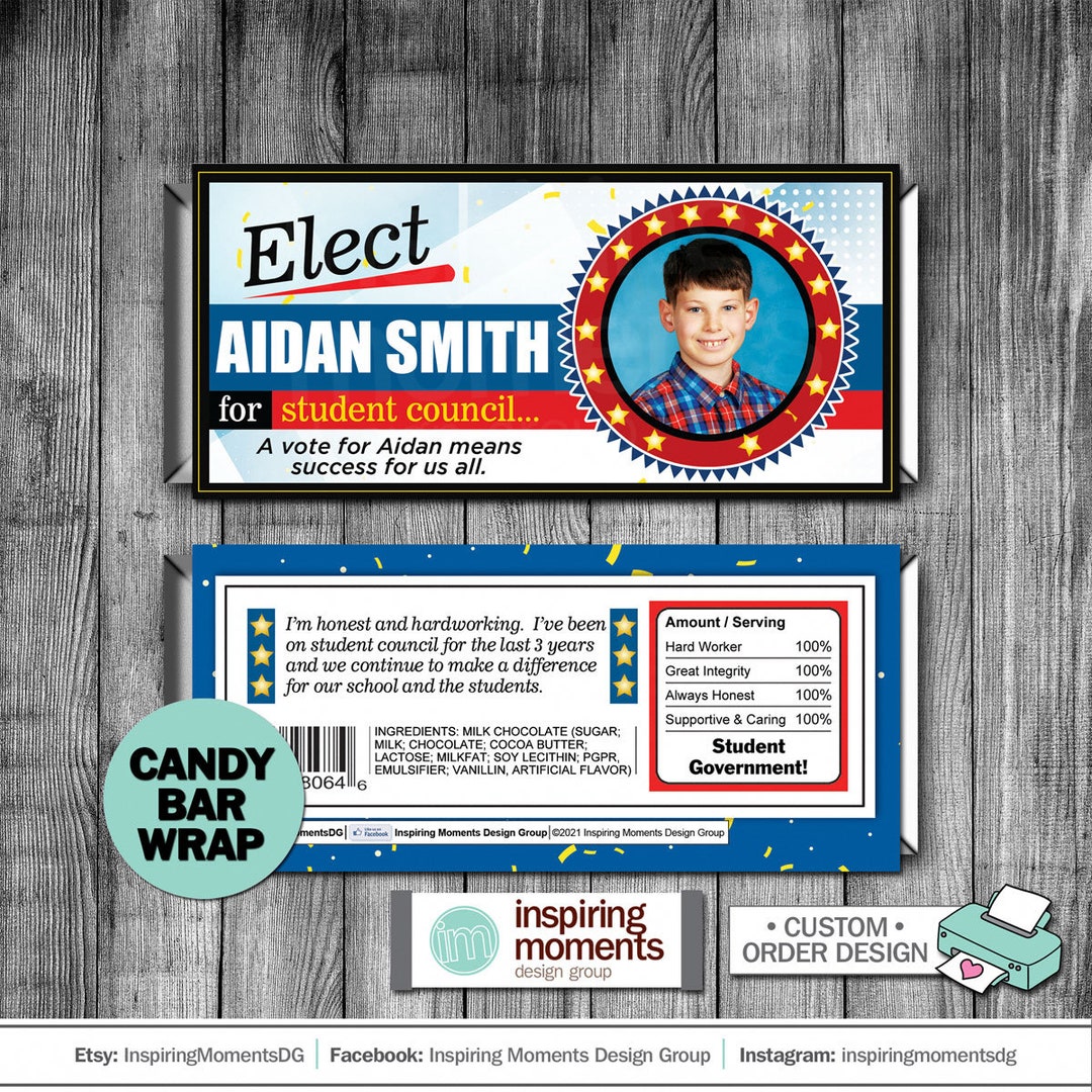 School Elections Candy Bar Wrappers, Vote, Election, Student, Candy Bar