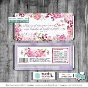 Romantic Candy Bar Wrappers, Love and Romance, Anniversary, Wedding, Bridal Candy Bar Wrap, Valentine, Printable, Hershey Bar Wrapper, DIY