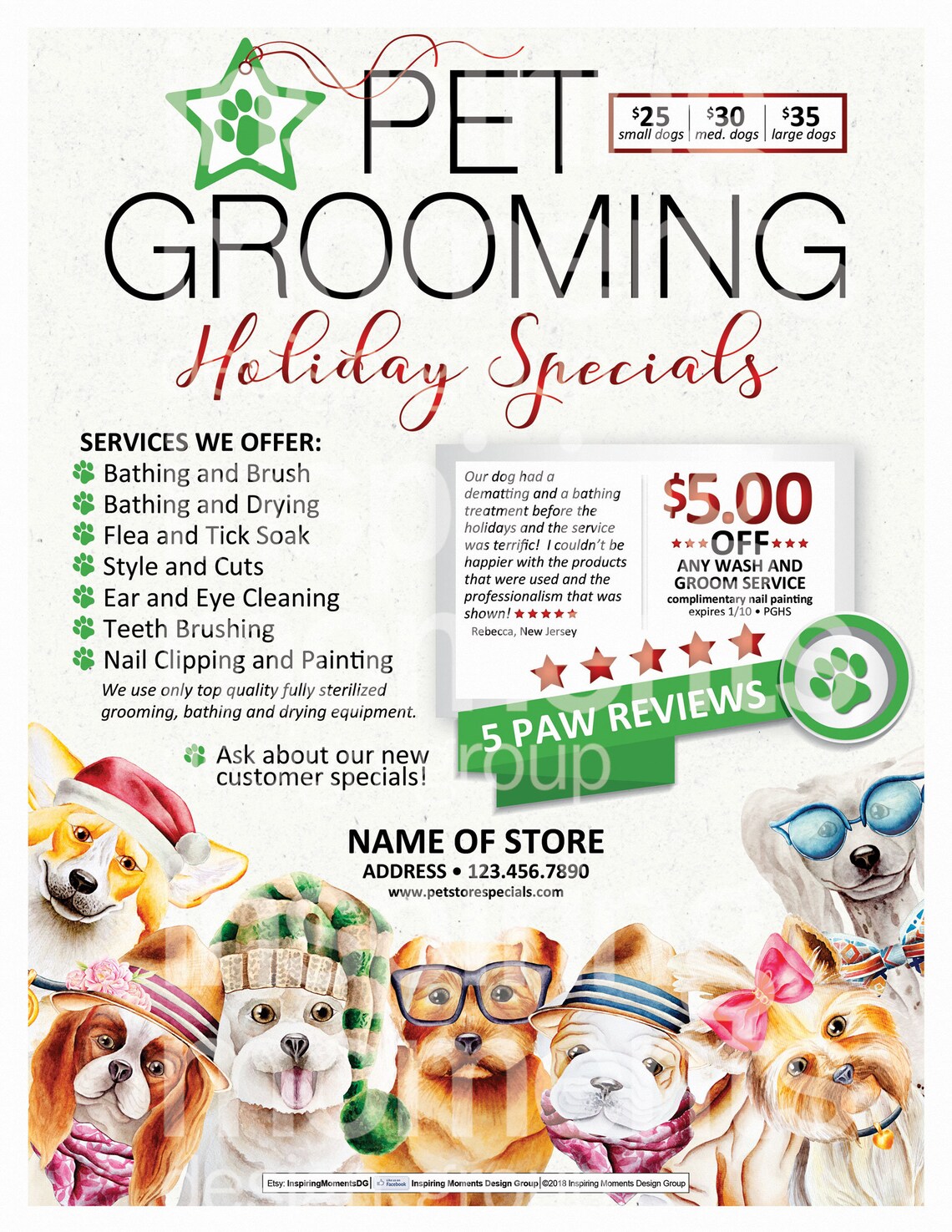 Dog Grooming Flyer Printable Holiday Dog Groomer Small Etsy