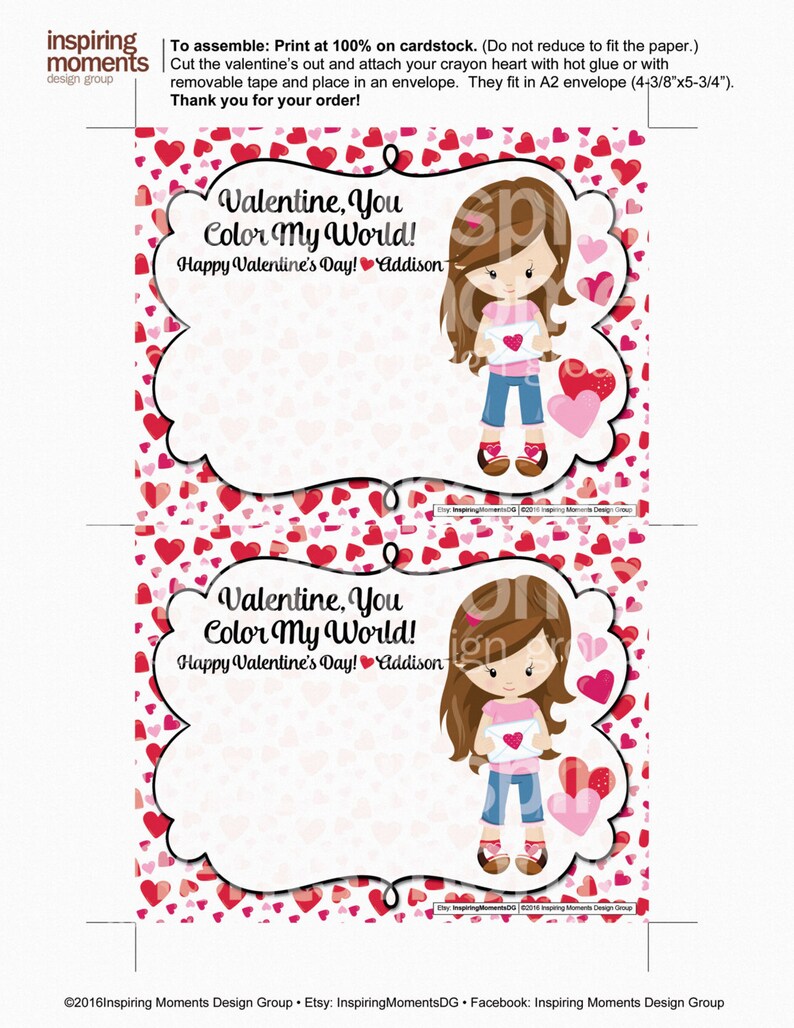 Crayon Valentine Printable Valentine Valentine Color - Etsy