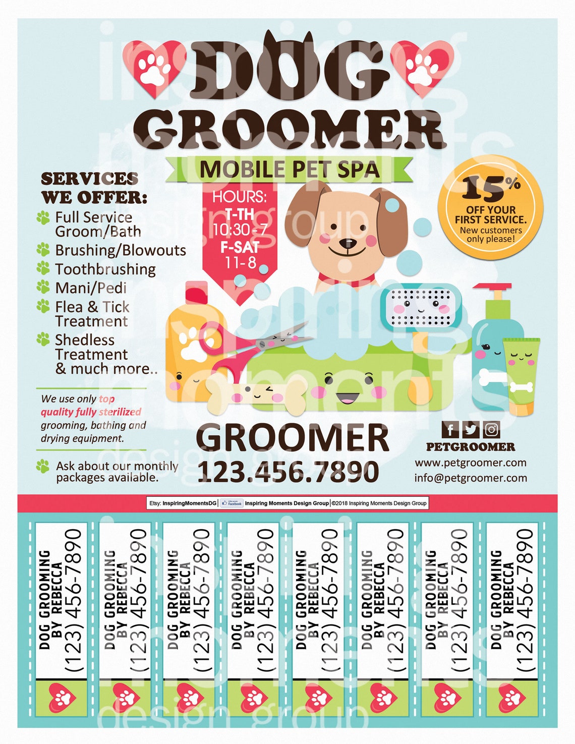 Dog Grooming Flyer Printable Mobile Dog Groomer Dog - Etsy