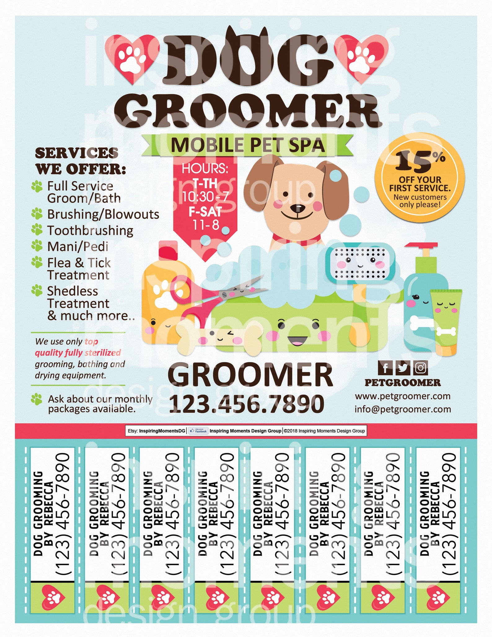 Dog Grooming Flyer Printable Mobile Dog Groomer Dog Etsy