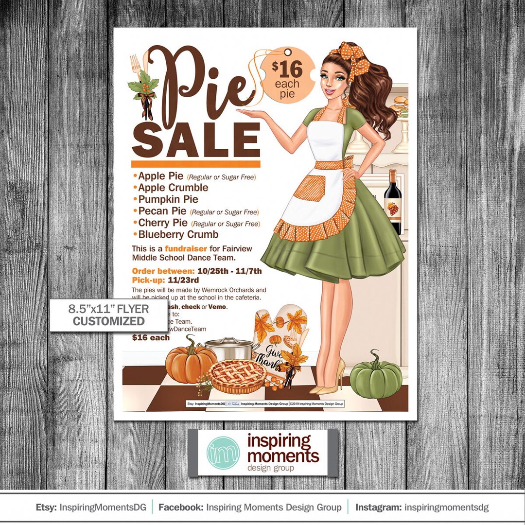 Pie Fundraiser Event Flyer Printable Retro Sale - Etsy