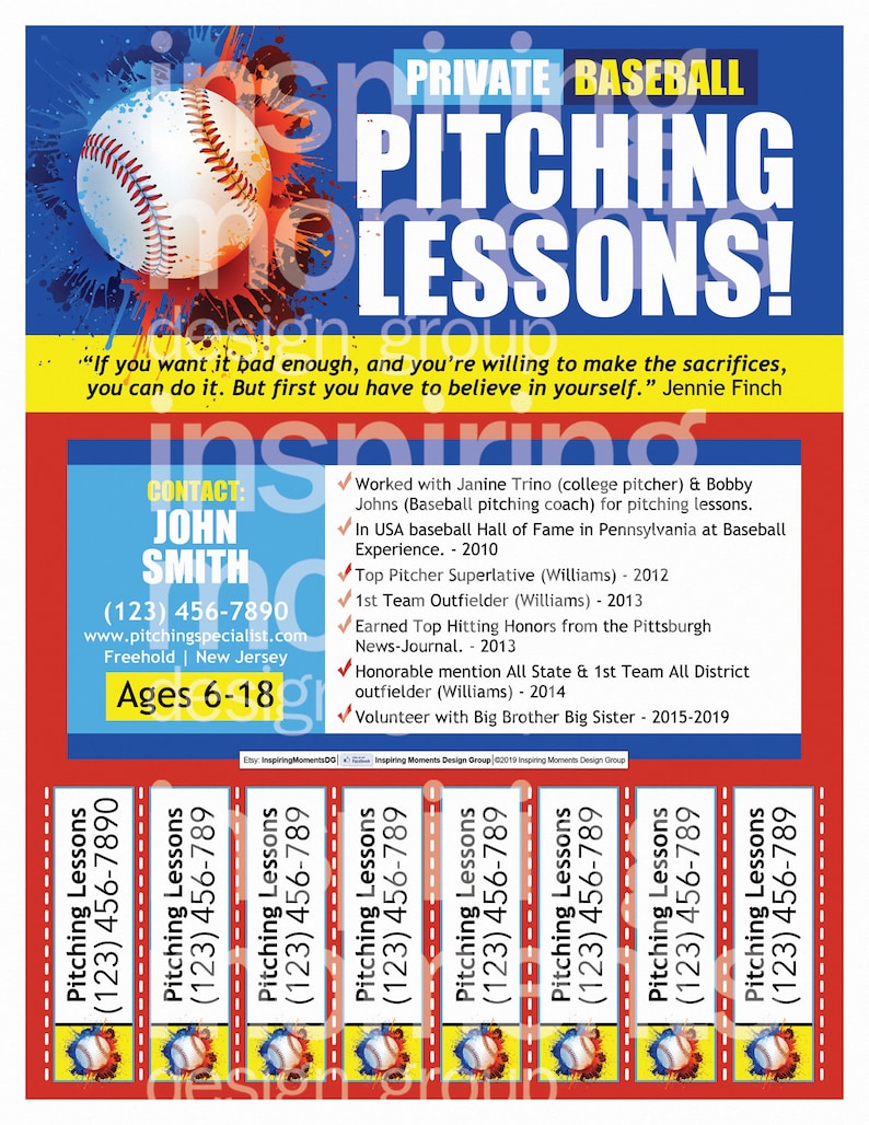 Softball Pitching Lessons Event Flyer Printable Baseball Etsy