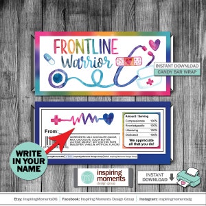 Frontline Warrior Thank You Candy Bar Wrap, Nurse Thank You Gift, Hospital Nurse, Healthcare Hero, DIY, Instant Download Hershey Bar Wrapper