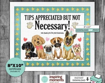 Dog Grooming Tips Certificate: Pet Spa Print (8x10 Instant Download)