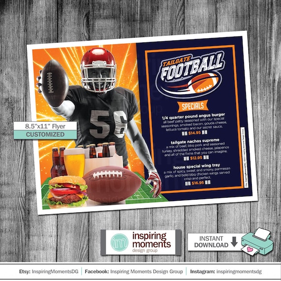 Football Menu Event Flyer Printable Super Bowl Tailgating | Etsy
