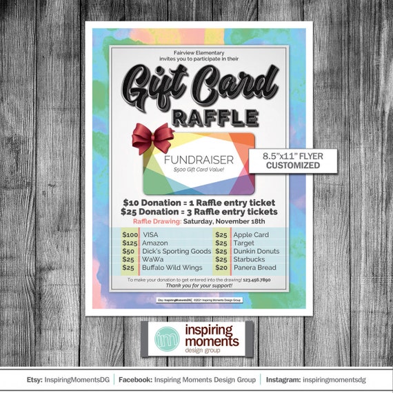 Gift Card Raffle Flyer Printable Gift Auction Fundraiser Etsy