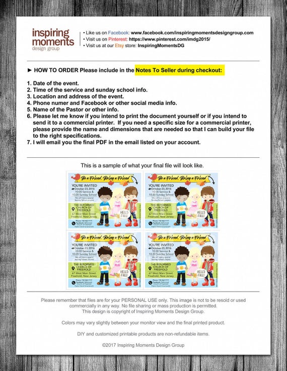 Friendship Sunday Teacher Religious Event Postcard Printable School Handout Education Sunday School Church PTA Fundraiser
