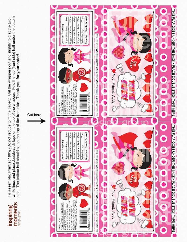 Superhero Valentine Candy Bar Wrappers Printable - Etsy