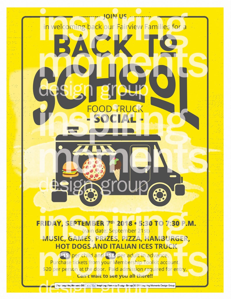 PTA Business Flyer Design PTN Handout 8.5x11 Fundraiser School Flyer Back To School Food Truck Social Event Flyer Printable