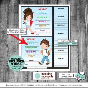 School Days of the Week Planner School Specials Flyer - Etsy