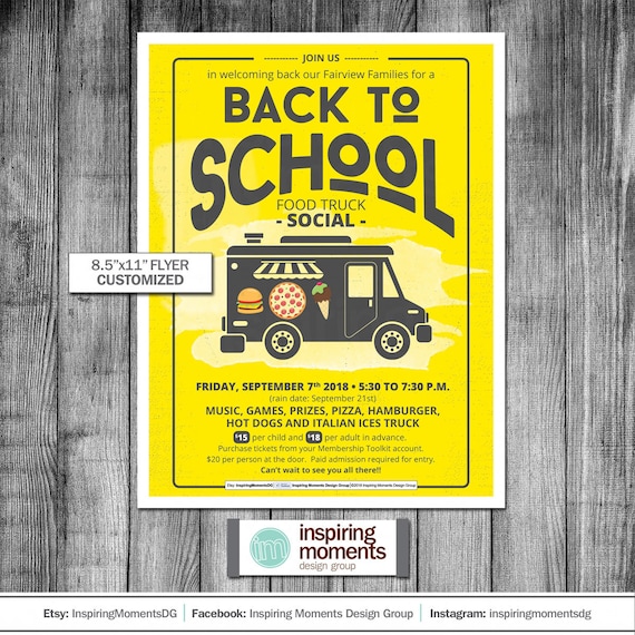 Back To School Food Truck Social Event Flyer Printable Business Fundraiser Pta Ptn School Flyer Flyer Design Handout 85x11