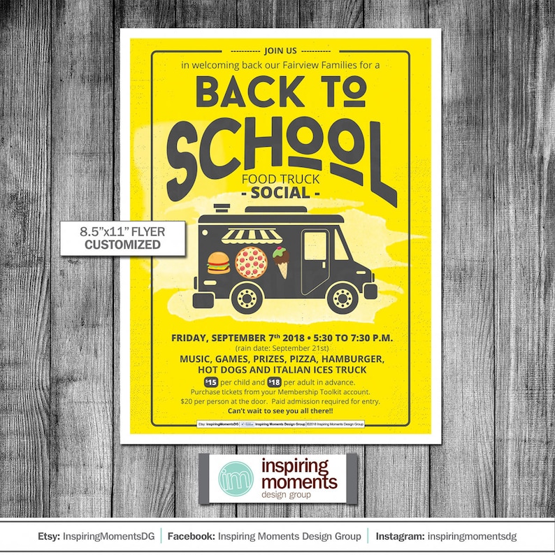 PTA Business Flyer Design PTN Handout 8.5x11 Fundraiser School Flyer Back To School Food Truck Social Event Flyer Printable