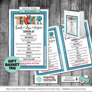 Teachers Survival Kit Flyer Printable, Teachers Appreciation, End Of The School Year Caring Strong Essential, DIY, Gift Instant Download