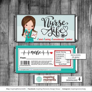 Nurse Thank You Candy Bar Wrap | Nurse Life | Hospital Nurse | Gift | Includes 5 Girls | DIY | Instant Download | Hershey Bar Wrapper