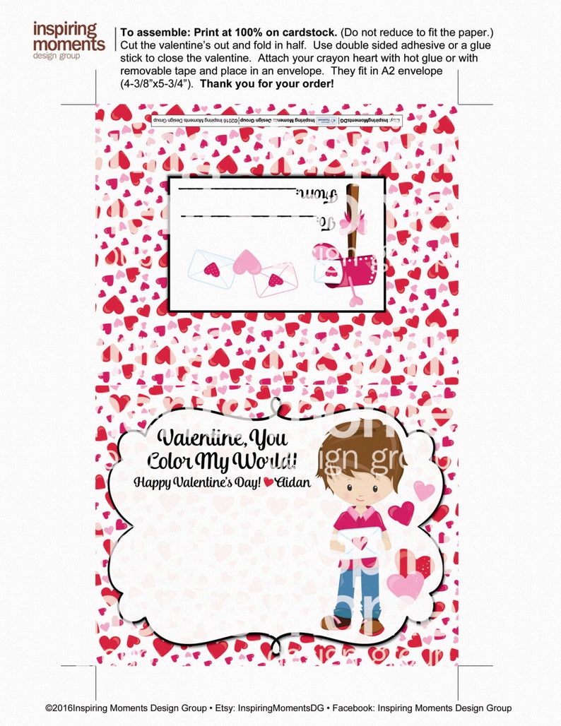 Crayon Valentine Printable Valentine Valentine Color Etsy