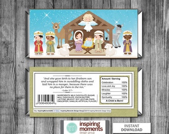 Nativity Candy Bar Wrap | Christmas | Happy Holidays l Manger | Religious | DIY | Printable | Instant Download | Hershey Bar Wrapper | Favor