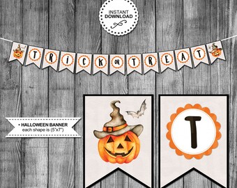 Halloween Banner | Halloween Party Decorations | Trick Or Treat | Bunting | Halloween | Pumpkin | Printable | Instant Download