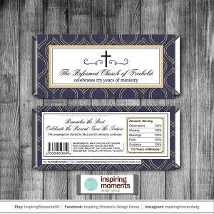 Church Anniversary Candy Bar Wrapper, First Holy Communion, Baptism, Religious, Printable, Personalized Hershey Bar Wrapper, Favor Tag