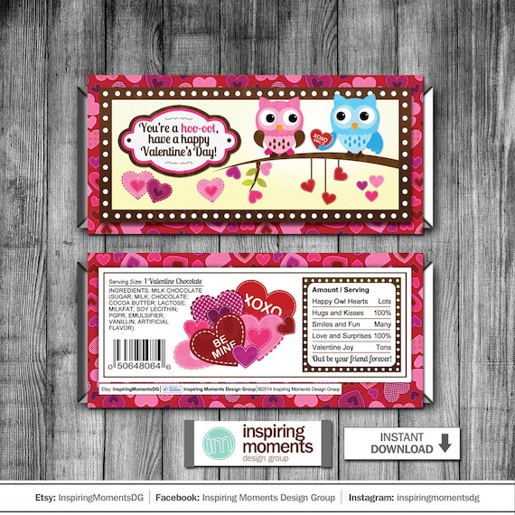 Owl Valentine Candy Bar Wrappers: Classroom Gifts (DIY Printable)