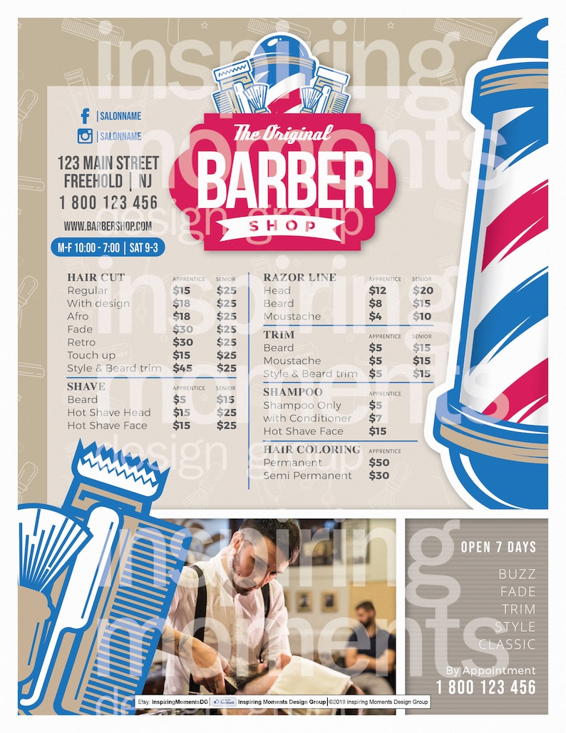Haircut Trim Handout 8.5x11 Razor Professional Small Business Barber Shop Event Flyer Printable Flyer Design Salon Shave