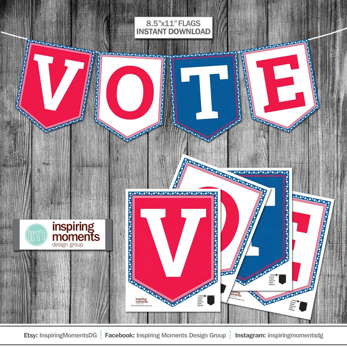 Vote Banner School Elections, Student Government, Class Elections Decorations, Bunting, Printable DIY Instant Download, Politics, Red Blue