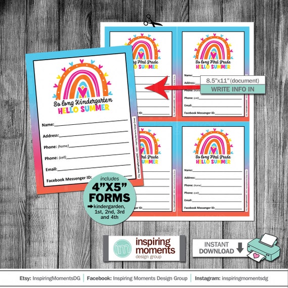 Summer Friends Contact Info Sheet: School Event Flyer (Digital Download)