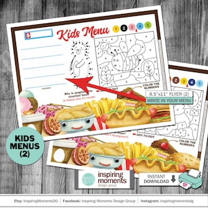 Diseño de Menú Infantil, Menús, Diseño de Plantillas, Menú de Actividades para Niños, Niño, Menú Infantil, Restaurante, Impresión, Comida, Descarga Instantánea DIY