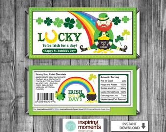 Saint Patricks Candy Bar Wrapper, Leprechaun Candy Bar Wrapper, Wrap, Imprimable, Hershey Bar Wrapper, Favor Tags, Téléchargement instantané DIY