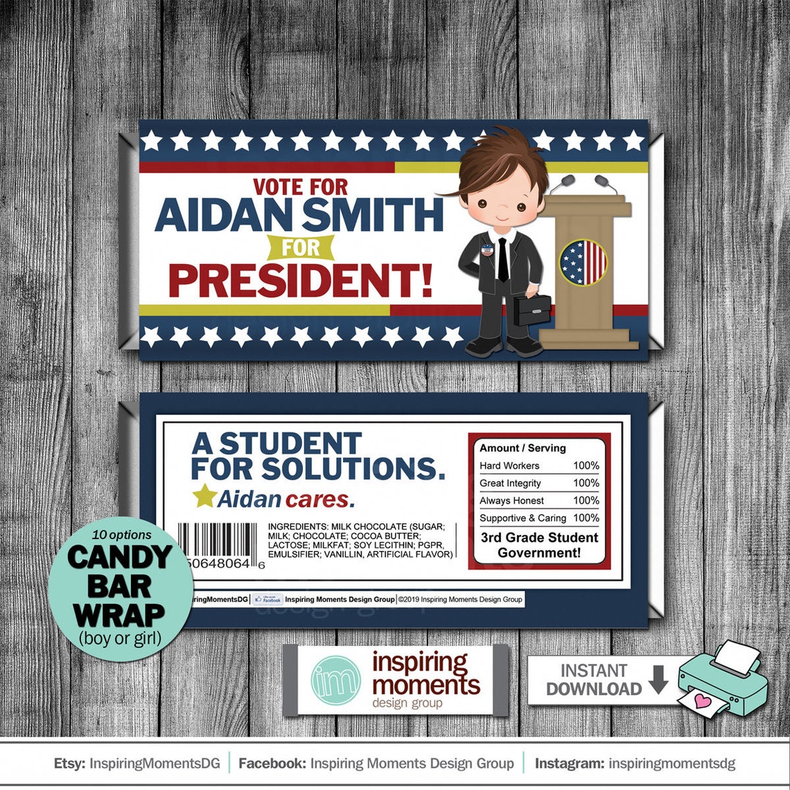 School Elections Candy Bar Wrappers Vote Election Etsy