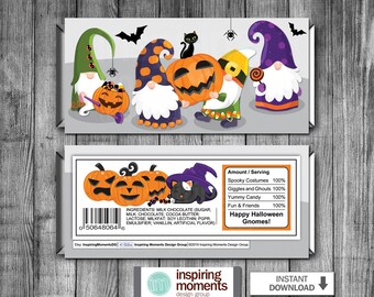 Halloween Gnomes Candy Bar Wrap, Happy Halloween, Thank You, Gift For Students, Gift For Teachers, Instant Download Hershey Bar Wrap, DIY