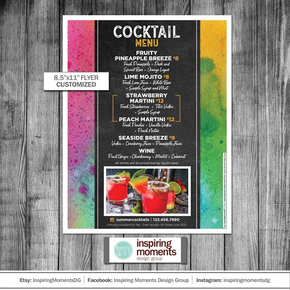 Cocktail Drink Menu Cocktail Party Menu Cocktails House Etsy