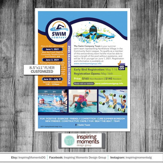 Swim Team Flyer Printable Swim School Summer Activities Etsy