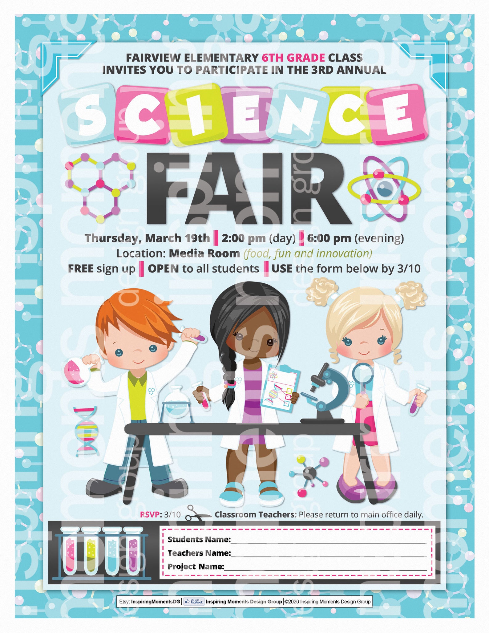 Science Fair Event Flyer Printable Stem Lab Fundraiser PTA Etsy