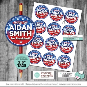 Schulwahlen 2,5 ""runde Tags, Kreis Tags, Abstimmung, Wahl, Studenten Regierung, bedruckbar, personalisiert, Favor Tags, Bleistift Tags, Klasse."