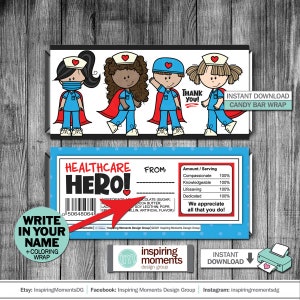 Healthcare Hero Frontline Warrior Thank You Candy Bar Wrap, Thank You Gift, Hospital Nurse, Instant Download, Hershey Bar Wrapper DIY