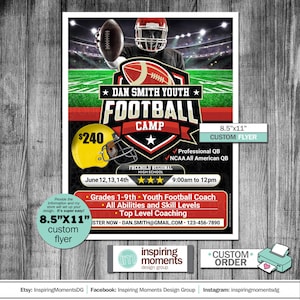 Voetbalkamp Evenement Flyer Afdrukbaar, Vlag Voetbal, High School Fundraiser, College, PTA, PTN School Flyer, Flyer Design, Handout 8.5x11