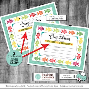 Certificado de aula de natação, aulas de natação para mamãe e eu, papai e eu, nadador iniciante, crianças, professor de natação treinador, download instantâneo 8,5 x 11, faça você mesmo