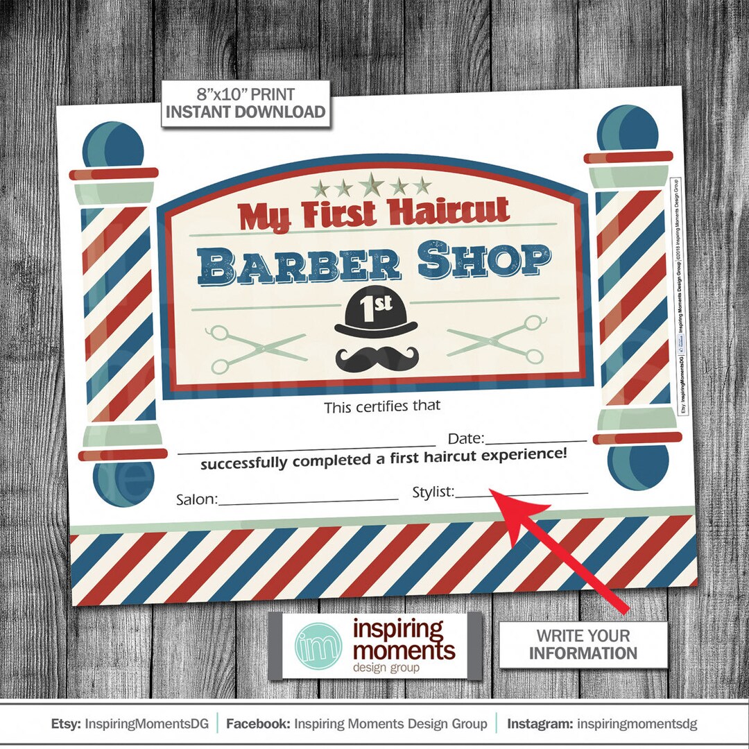 First Haircut Certificate, Sign, Print, Boy, Little Man, Salon, Barber