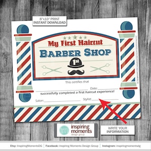 First Haircut Certificate, Sign, Print, Boy, Little Man, Salon, Barber Shop Marketing, My First Haircut, Scissors, 8x10, Instant Download
