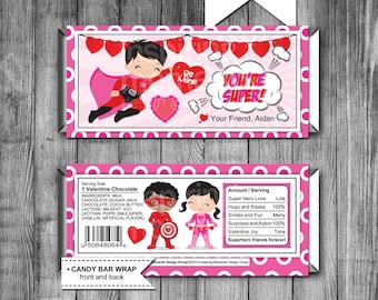 Superhero Valentine Candy Bar Wrappers: Personalized Printable (PDF Download)