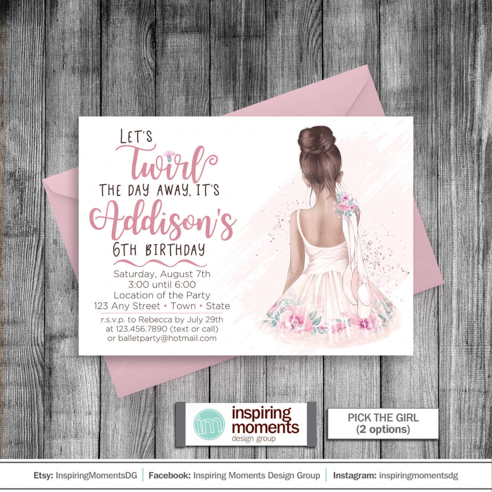 ballerina invitation | watercolor ballet | girls birthday invite | tutu | ballet shoes | pink | 5x7 | printable invitation | cus