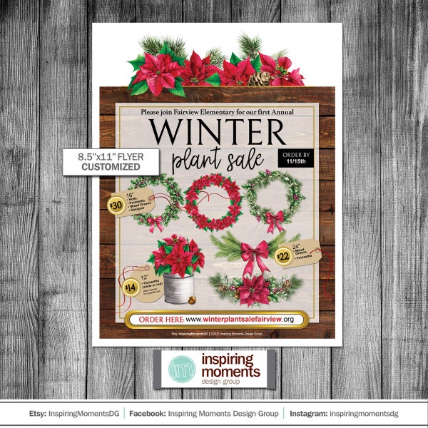 Poinsettia Plant Sale Event Flyer Printable, Winter, Christmas Fundraiser, Community Event, PTA, PTN, School Flyer Design, Handout Marketing