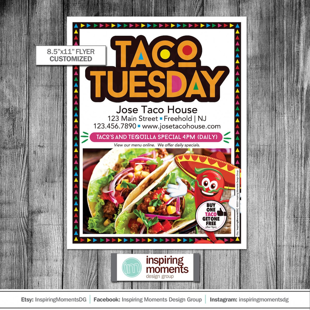 Taco Tuesday Menu Event Flyer Printable, Small Business Marketing, Restaurant Menu, Fundraiser, Tacos, Mexican Food, Flyer Design, Handout - Etsy taco-tuesday-menu-event-flyer-printable-small-business-marketing-restaurant-menu-fundraiser-tacos-mexican-food-flyer-design-handout-etsy