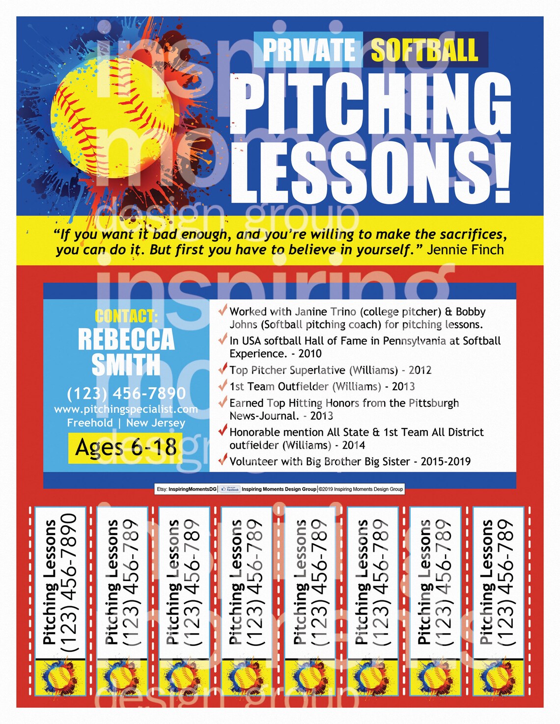 Softball Pitching Lessons Event Flyer Printable Baseball Etsy