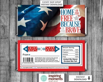 July 4th Patriotic Candy Bar Wrap | American Flag | USA | Home Of The Free Because Of The Brave Candy Bar Wrap | Thank You | Party | BBQ